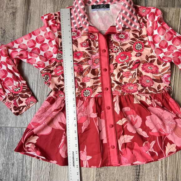 Dalia MacPhee Collared Shirt Dress Womens Red Pink Geo Floral missing Belt #148 - Picture 3 of 15